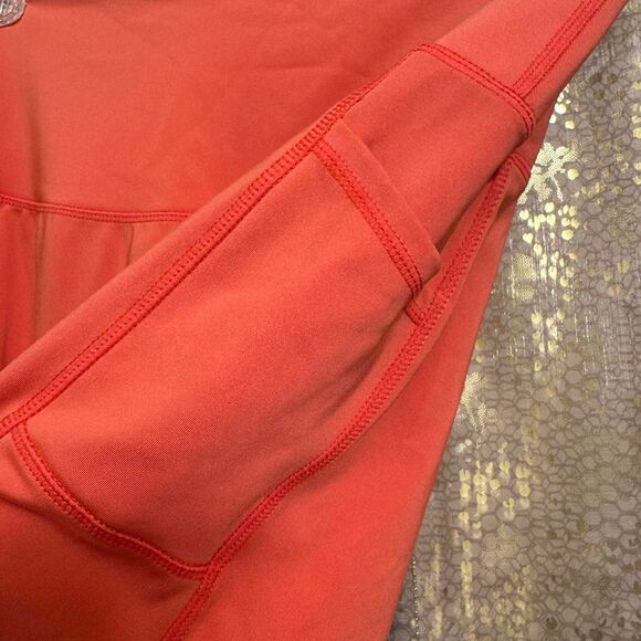 LegEnd Coral Orange Pocket High Rise Athletic Stretchy Ankle Leggings Size XL - Picture 4 of 7